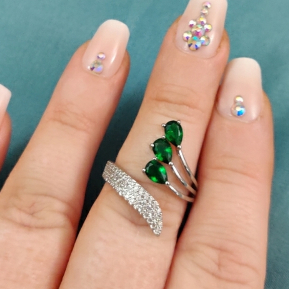 Tsavorite Green Garnet and Diamond Drop Leaf Ring